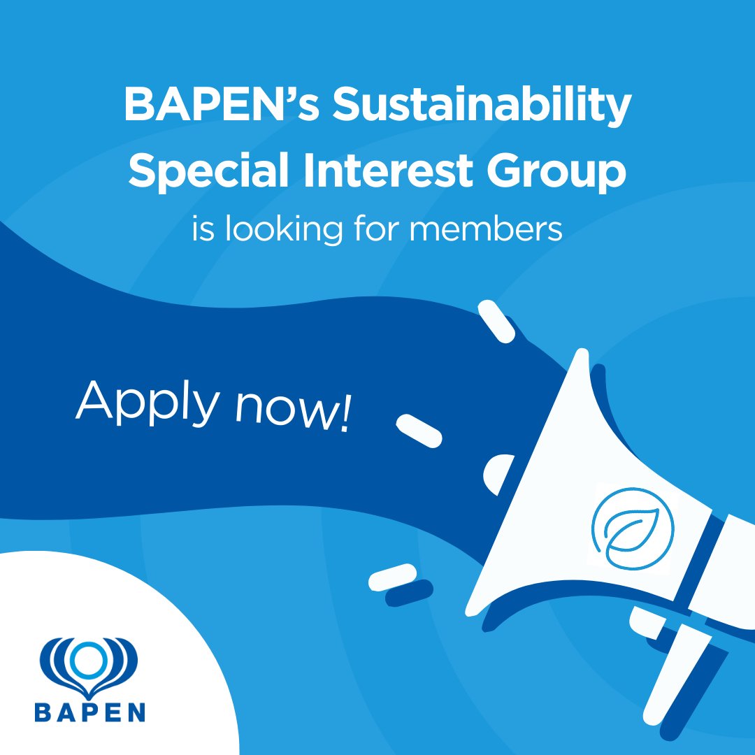 BAPEN's new Sustainability Specialist Interest Group (SSIG) is welcoming applications from any member with an interest in sustainability to be involved with the committee's work. Find out more and apply today! bit.ly/3Q4lnA2 ♻️