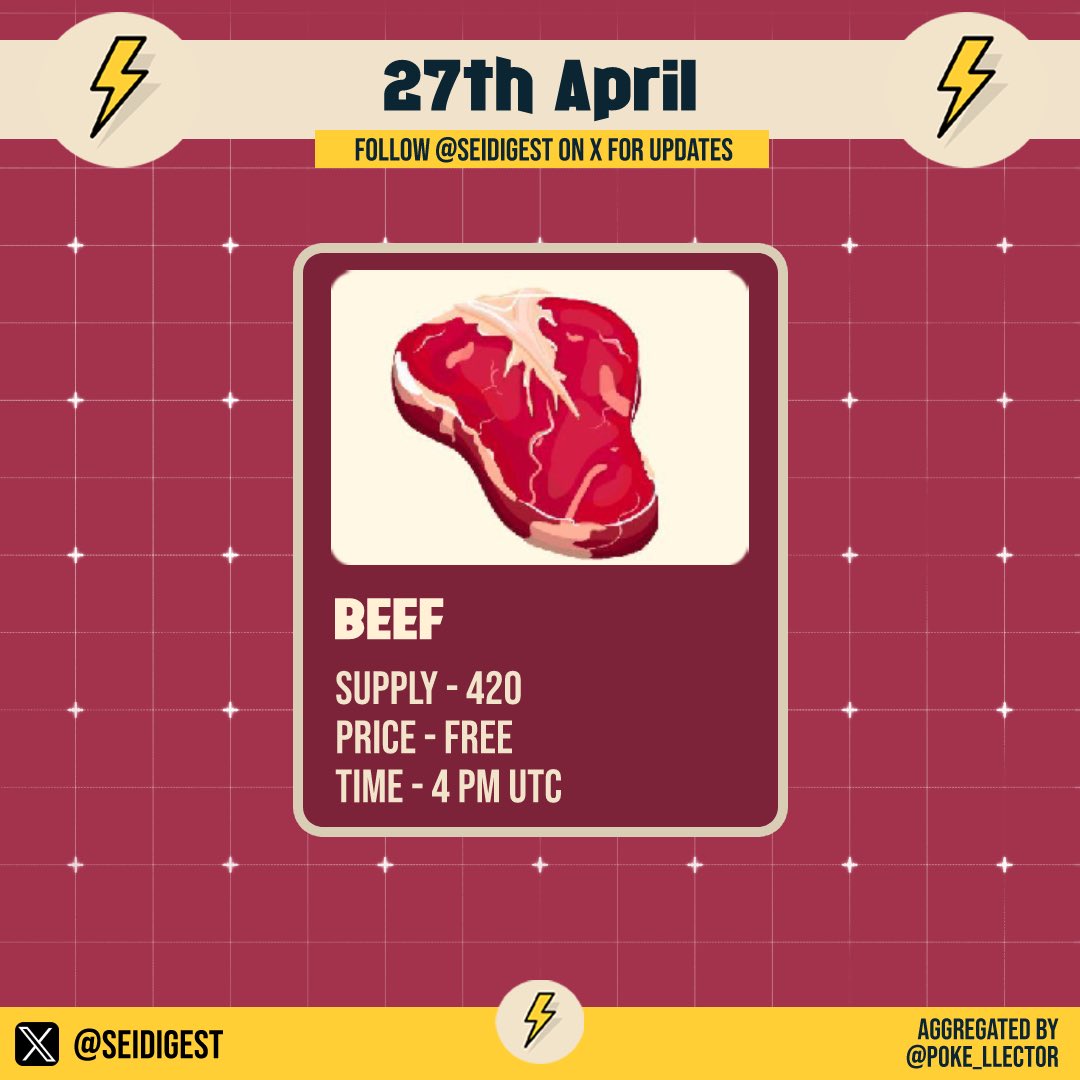 SeiDigest's tweet photo. 27th April Mints on @SeiNetwork⚡️

@beefonsei 
420
16:00 UTC
Free Mint
 
Aggregated by @Poke_llector

#SeiDigest #SeiMintsToday https://t.co/dXBobDYd5C