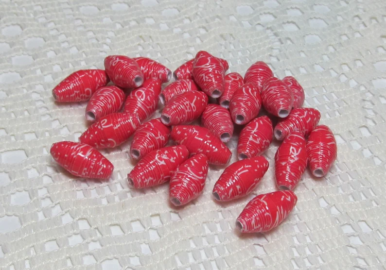 Paper Beads, Loose Handmade Jewelry Making Supplies Craft Supplies Barrel Love on Red etsy.me/4dkia9J via @Etsy #paperbeads #handmadebeads #lovebeads #craftingbeads #jewelrymakingbeads