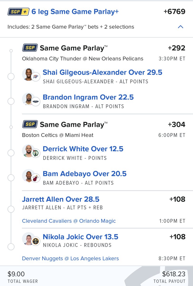 🚨 Saturday NBA playoffs 🏀🚨
Hoping to carry this one through the day. Play your faves solo, make your own or tail. Be responsible about it.
#gamblingX #nbaprops #nbabets #nbaparlay #basketballparlay #samegameparlay #fanduel #phillybetbros