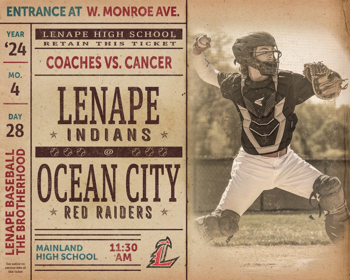 On Sunday, Lenape plays in the annual @CvCMainland Coaches vs. Cancer event. Always a great environment for a great cause. Go Tribe!

@BarbashZach @christybarbash @LenapeBaseball1 @LenapeAthletics #sports #baseball #gameday #sportsgraphic #crushcancer #coachesvscancer