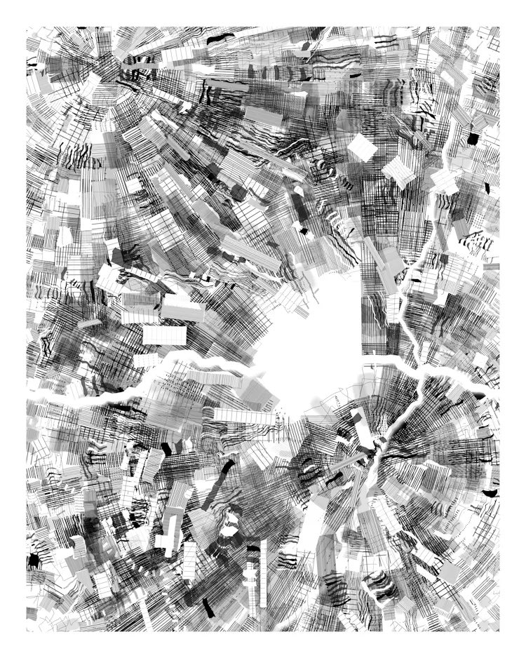 Finding the Way - Edition #18 also minted in last hours. Second light black and white piece. Love the composition in this one. Anxious to see a few more mints to see the full spectrum of palettes. #creativecoding #genart #generativeart #genartclub #p5js #nftart