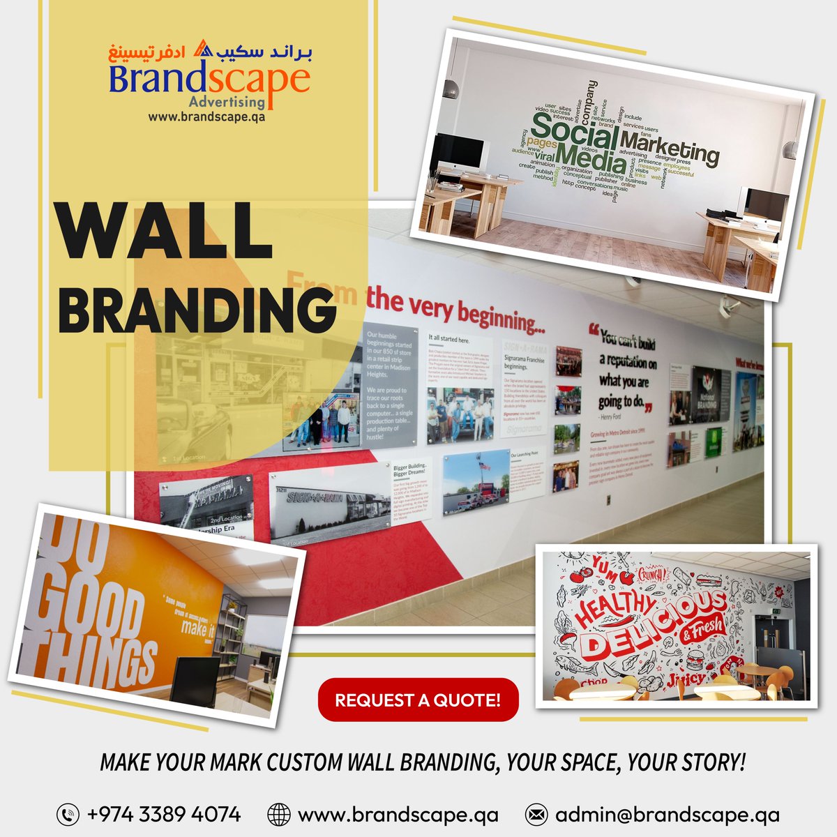 Make Your Mark With Our Custom Wall Branding, Your Space, Your Story!

Shop at brandscape.shop/products/buy-w…

For more Details Visit Us at brandscape.qa

For more Inquiries Contact
33894074

#wallbranding #wallart #walldecor #wallpaperdesign #wallpapersticker #wallcovering