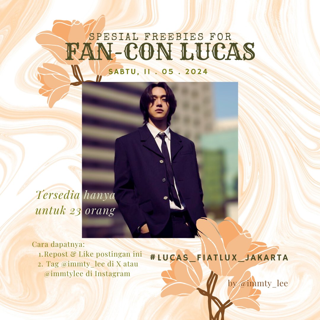 [HELP RT & LIKE]

FREEBIES LUCAS FANCON IN JAKARTA
freebies by @immty_lee 

🗓️ : 11 Mei 2024
📌 : KASABLANKA
⏰️ : TBA

#FREEBIESFANCONLUCAS
#LUCAS_FIATLUX_JAKARTA