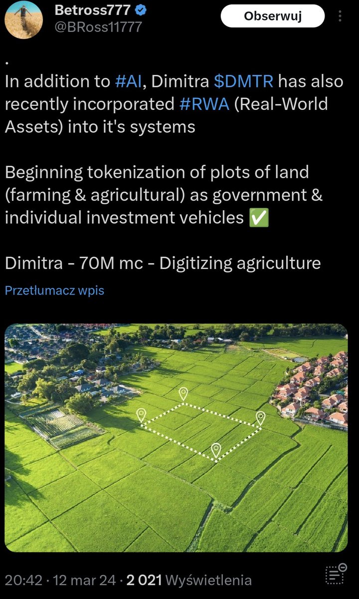 Funny that project which is 90% #ai + #agtech (which is currently backed by Musk and Gates)

does its 10% part of #rwa better and in more unique way than 80% of RWA ONLY projects

😏

$DMTR is complete #Altseason #bullrun package

🥑💎🐂🦄

$rio $props $leox $bst $sol $base