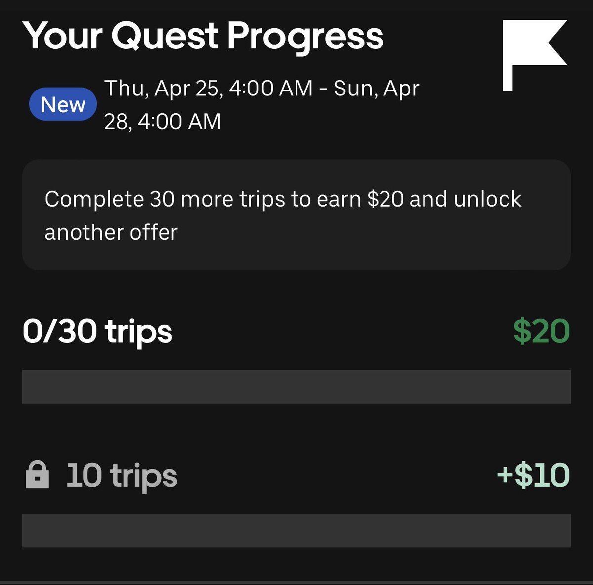 It’s been years since @Uber Quests were this low & I used to say then, “it’s just gas money.” 

Well, I guess I’ll now have to say, “it’s just charging money.” But I still have two more months of FREE @TeslaSuperCharg ⚡️ So I guess it’s free lunch money today!

#weekendwarrior