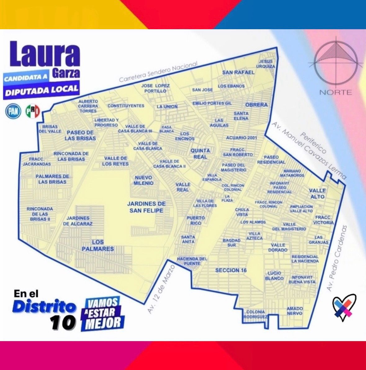 GarzaDorado's tweet photo. Conoce que colonias forman parte del Distrito 10

#VamosAEstarMejor
#LauraGarzaDiputada
#LetySalazar #PresidentaMunicipal
#FuerzaYCorazónXTamaulipas
#Matamoros https://t.co/8wWnEZqkUi