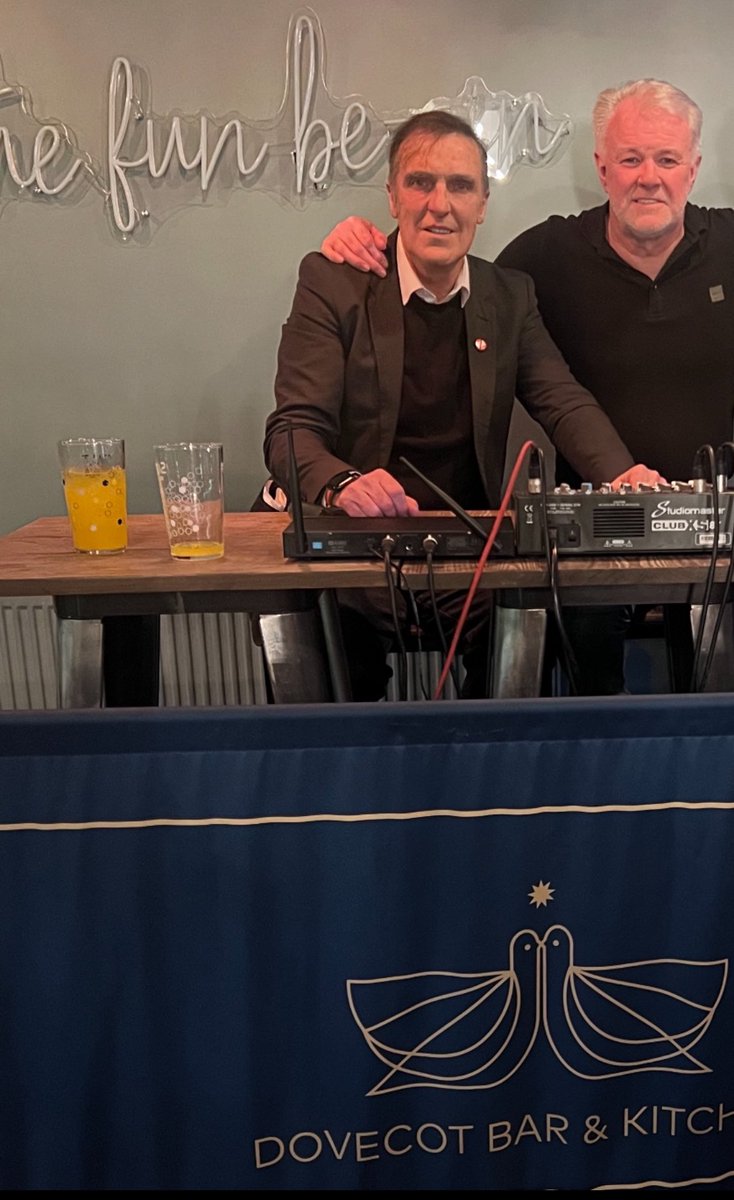 Thanks to Andy, Carl, Vicki +the  staff at the Dovecot for looking after myself and Pally last night . And thanks to all the people who turned up.