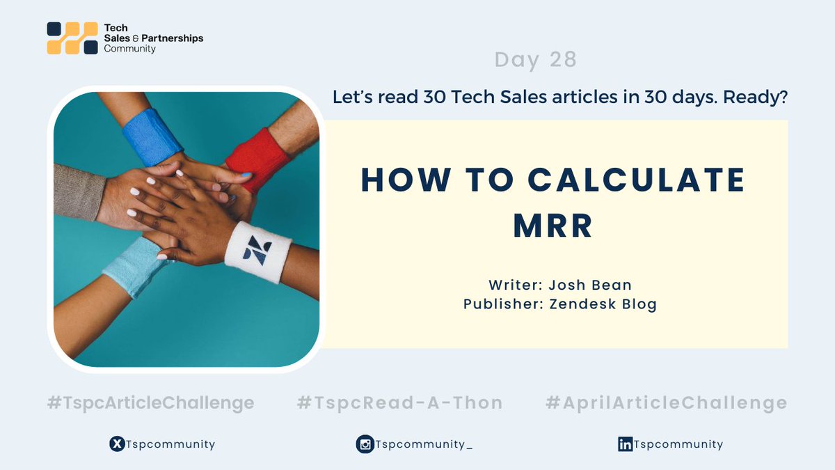 Tech Sales Read-A-Thon🚀 Day 2️⃣8️⃣
Countdown to Day 30 💙

Learn how to create your MRR (Monthly Recurring Revenue)
🔗 zendesk.com/blog/monthly-r…

#TspcArticleChallenge #AprilArticleChallenge #TspcReadAThon #TechSalesArticleChallenge #TechSales