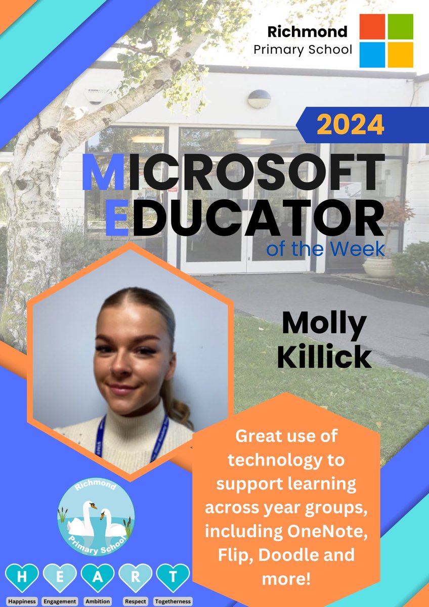 RichmondME12's tweet photo. Congratulations to our ME of the Week, Miss Killick For excellent use of @MicrosoftEDU @MicrosoftLearn
tools & @flip @CanvaEdu @MicrosoftTeams to provide #equitable #learning opportunities for all our children! #MIEExpert #edtech #TrustInStour @OneNoteEDU #MicrosoftReflect https://t.co/obZsdpQ0O2