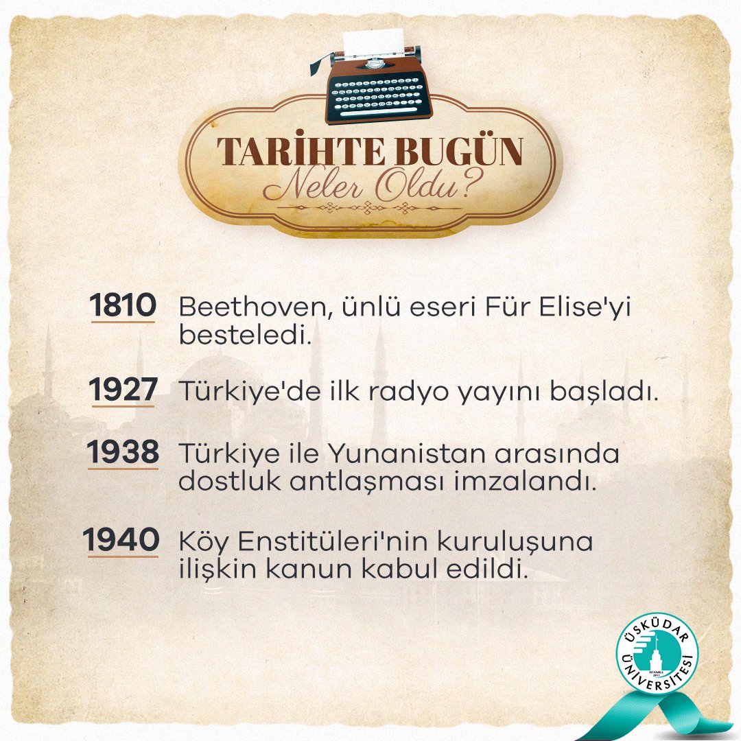 Zamanda yolculuğa hazır mısın Üsküdarlı?
Eğer hazırsan tarihte bugün neler olup bittiğine bir göz atalım! 👀

#ÜsküdarÜniversitesi #tarihtebugün #27Nisan