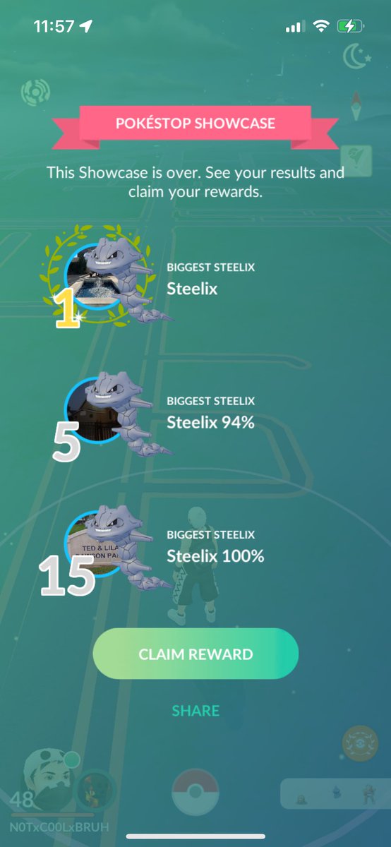 Yes my steelix got first place my other two didn’t but oh well #steelix #PokemonGOApp #pokemon #firstplace #biggestpokemon