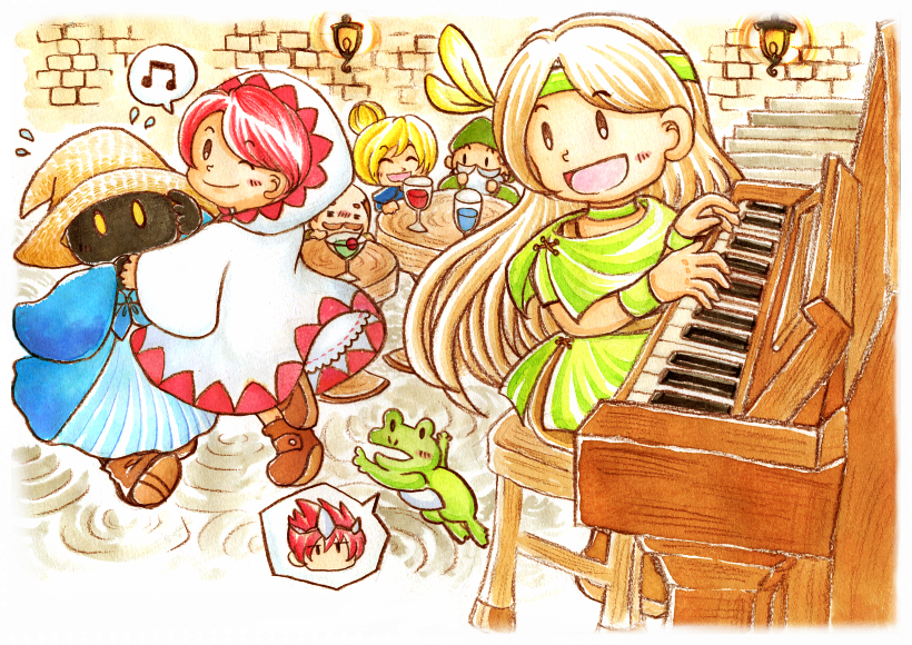 1年に1回のお祭り！ FF3・34周年おめでとうございます！
3（みゅー）4（じ）っくにかけて、音楽をモチーフにしてみました！スイフト・ツイストをみんなで楽しんでいるイメージです♪
FF3は音楽も凄く好きなんです！

#FF3
#FF3_34th_ANNIVERSARY