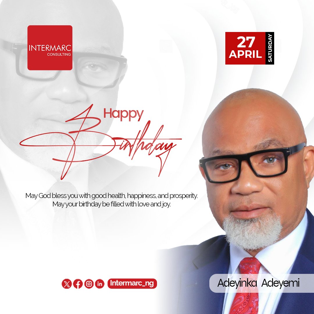 Intermarc_NG's tweet image. Today we celebrate our visionary leader as he marks another year on earth. As the driving force behind Intermarc Consulting, his dedication, wisdom, and innovative spirit continue to inspire us all.

Happy Birthday, Adeyinka Adeyemi!

#Intermarc #HappyBirthday #BirthdayCheers