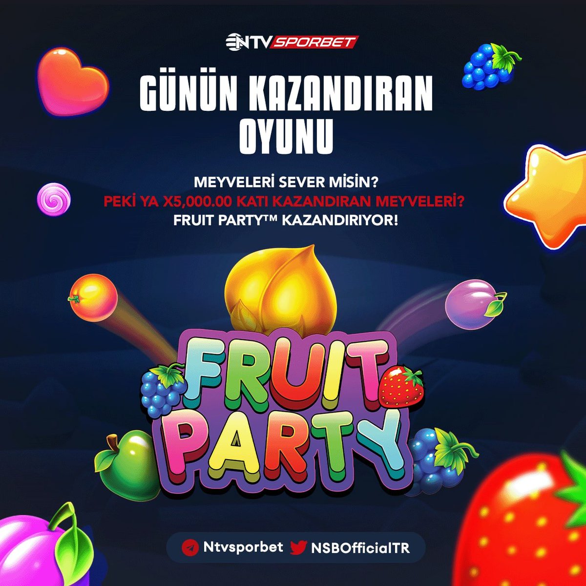 NSBOfficialTR's tweet photo. Pragmatic Play 'in En Tatlı Oyunlarından Fruit Party  #Ntvsporbet'te ❗️

🍏🍊🍉 Fruit Party ile Daha Fazla Kazanmak İçin Hadi Durma !

Her Zaman Güncel Giriş İçin Bu Adrese Tıklayabilirsiniz..  https://t.co/DFUp8ePcOS https://t.co/wKLqJ0ETdy