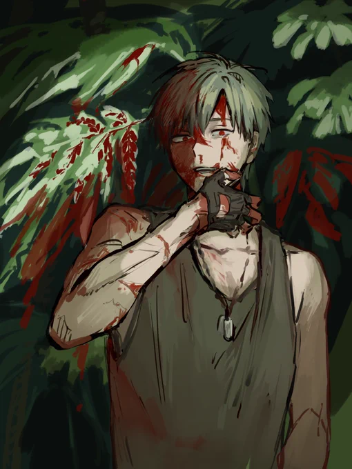 #HTF擬人化 番外編での中で顔が血に塗れていく過程めっちゃ好き