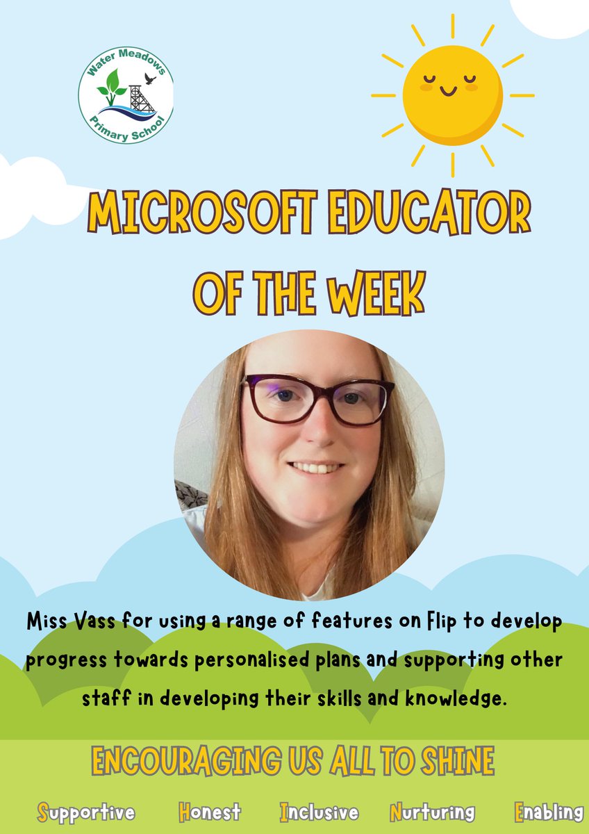 Congratulations to our ME of the Week, Miss Vass For excellent use of  @MicrosoftEDU @MicrosoftLearn
tools & @flip @CanvaEdu @MicrosoftTeams to provide #equitable #learning opportunities for all our children! #MIEExpert #edtech #TrustInStour @OneNoteEDU #MicrosoftReflect