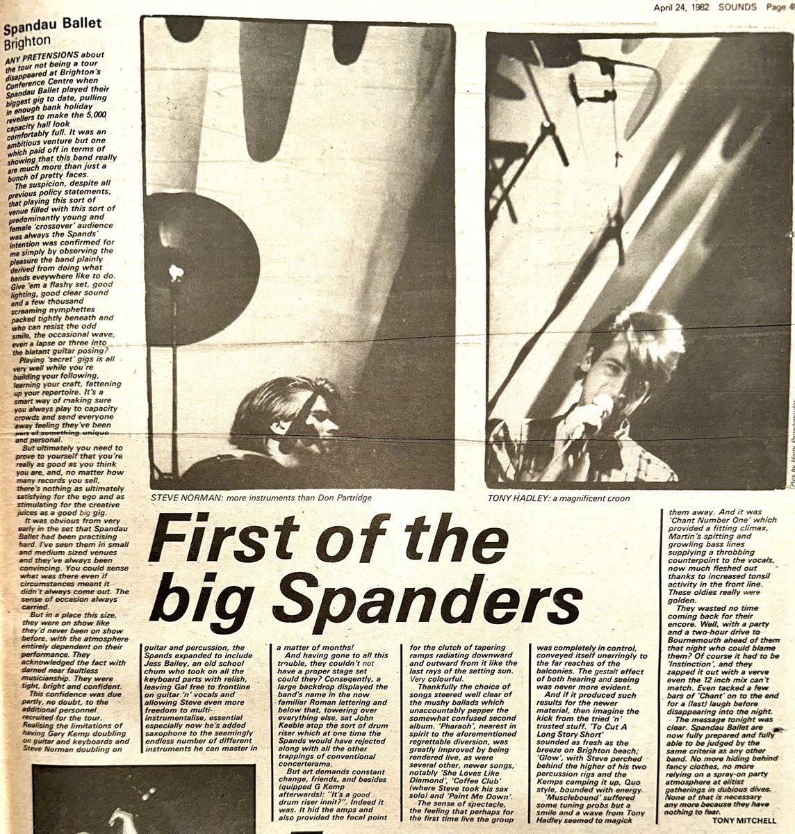 Tony Mitchell is in Brighton to see Spandau Ballet take an ambitious step up in venue size which pays off, particularly as they have clearly put a lot of hard work in to honing their set and show. @SpandauBallet Sounds Apr 24th 1982