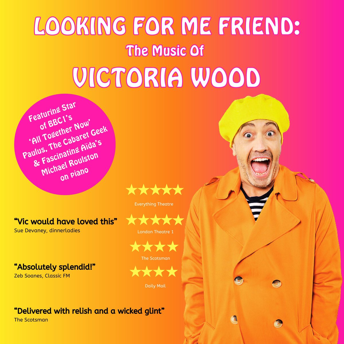 Looking For Me Friend: The Music of Victoria Wood Starring Paulus @thecabaretgeek & @michaelroulston on piano. Directed by @SLYtheatremaker 27th September @quarryatstlukes Book early to avoid disappointment Tickets 🔽 quarrytheatre.ticketsolve.com/ticketbooth/sh…