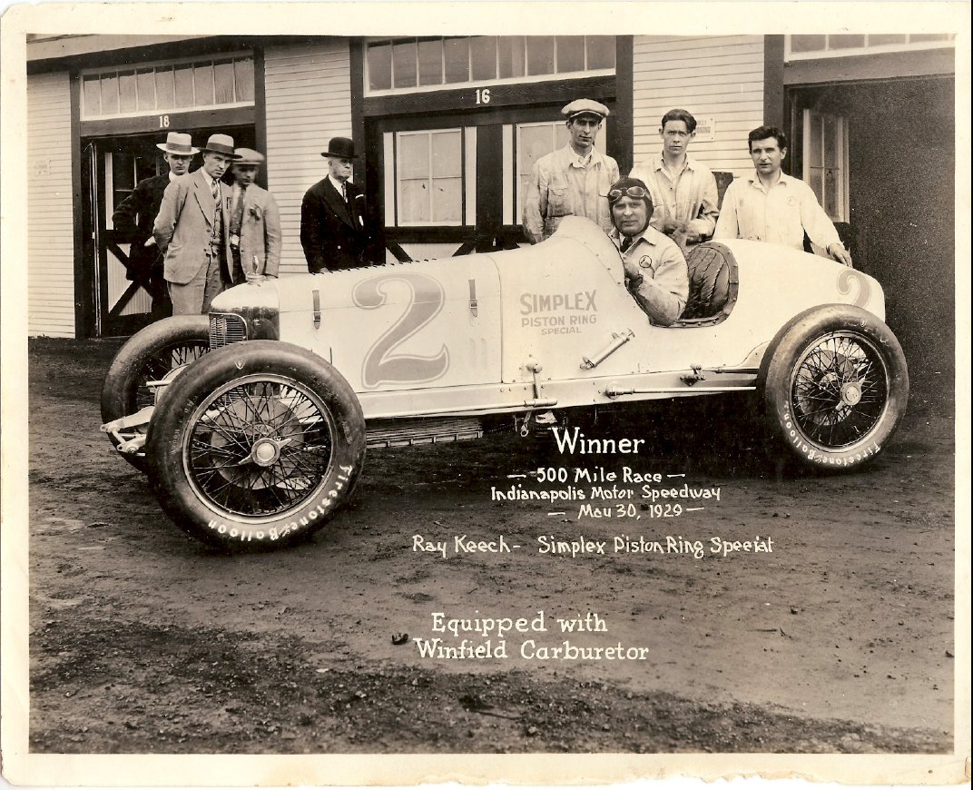29 days til 108th #Indianapolis500 Mile Race @IMS #IsItMayYet 1929 Winner Ray Keech... The Simplex Piston Ring Special equipped with a Winfield Carburetor. #Indy500 #IndyCar