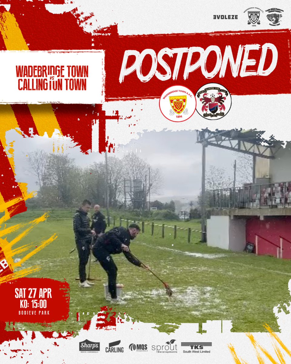 Unfortunately folks with a late downpour the game v @CallyTownFC has had to be #postponed 

#utbb #1stTeam #wadebridge #OurClubIsYourClub 

@swpleague @swsportsnews @KJMsport57 @sportscornwall @Cornishfootball @evoleze
