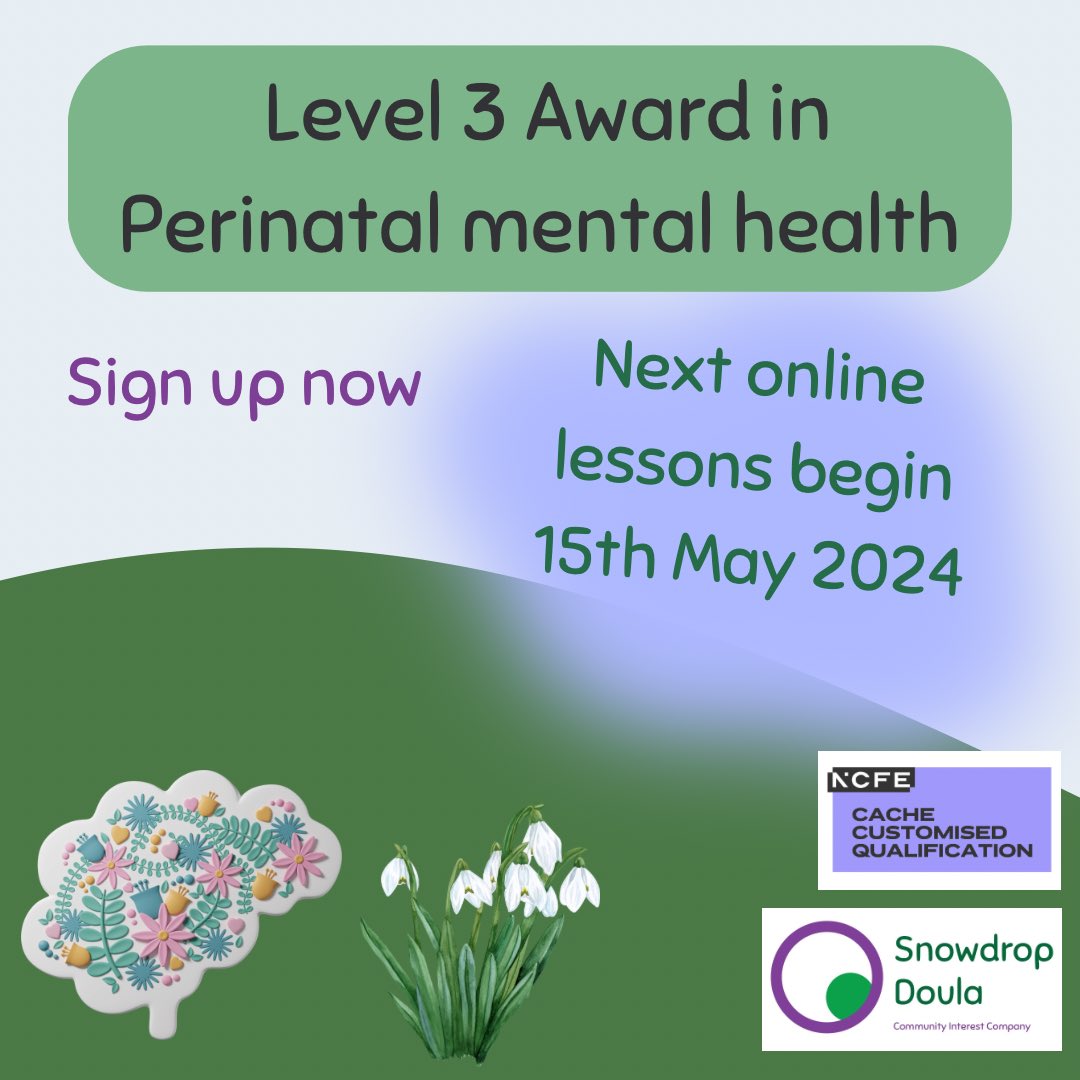 There’s still time to sign up! 👩‍💻
Start has been delayed for a couple of reasons. 
Payment options available. 
From £20per week. 
Level 3 Award in Perinatal mental health only £250
snowdropdoula.co.uk/doulatraining/…