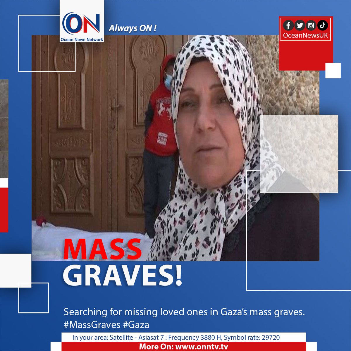 Searching for missing loved ones in Gaza’s mass graves. #MassGraves #Gaza

#OceanNewsUK #UK #Ocean #breaking #latest #London

More On: oceannewsuk.com

📺 Satellite - Asiasat7: Frequency 3880 H, Symbol Rate: 29720