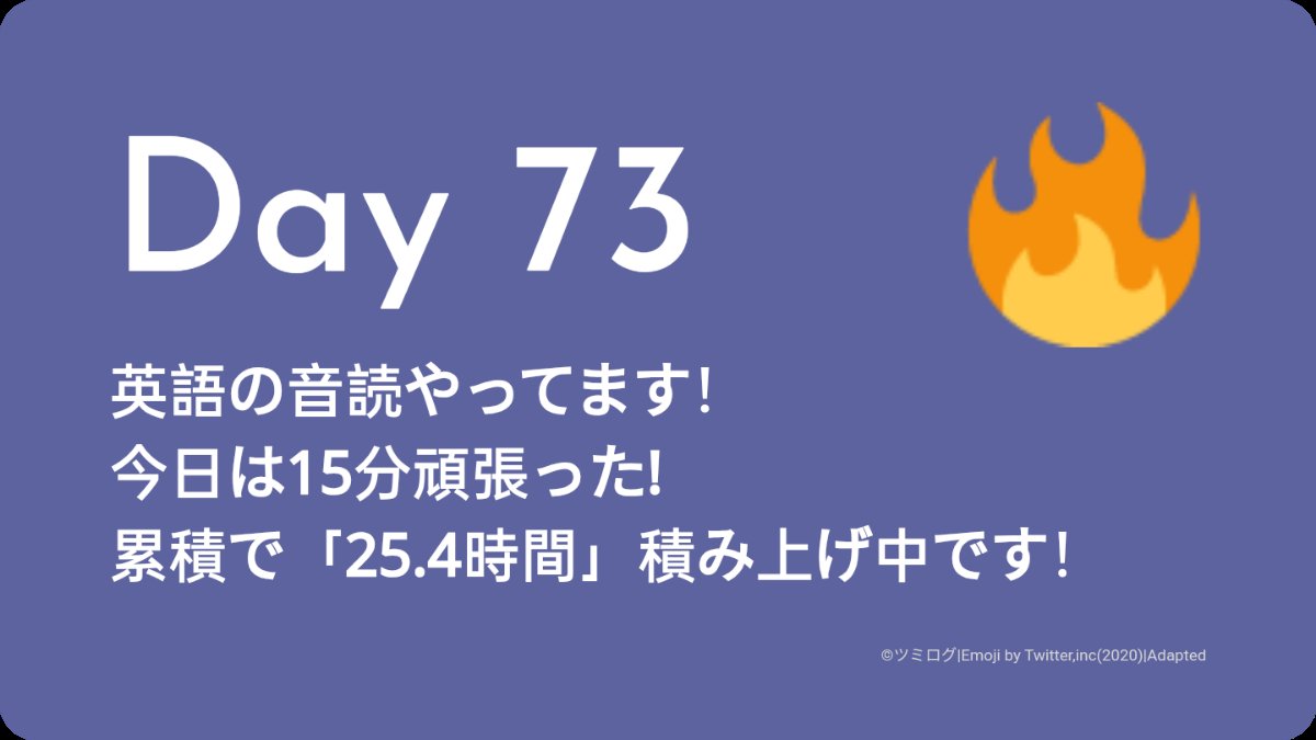 Day73
英語の音読 / 15分
#英語の音読 #ツミログ