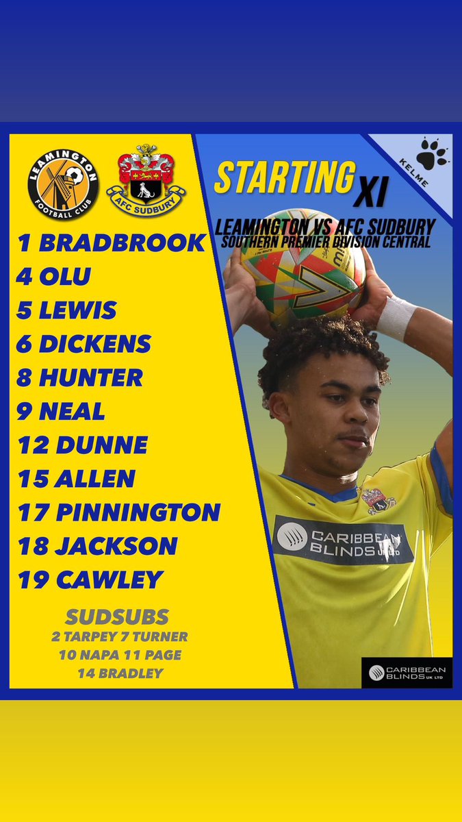 Your Yellow lineup for today vs @LeamingtonFC 

Two changes
⬅️ Napa, Bradley
➡️ Dunne, Oluwatimilehin