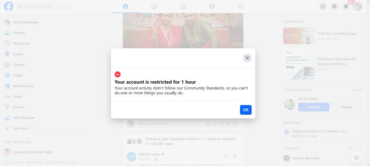 AdrishBanerjee's tweet image. Dear @Meta and @facebook, 
What do you think you are? Who do you think you are? 

How can you ban me when I am randomly scrolling Fb charging me for violating some of your random &apos;community standards?

Stop making fun of those who scroll Fb once a week for just 10-15 minutes.