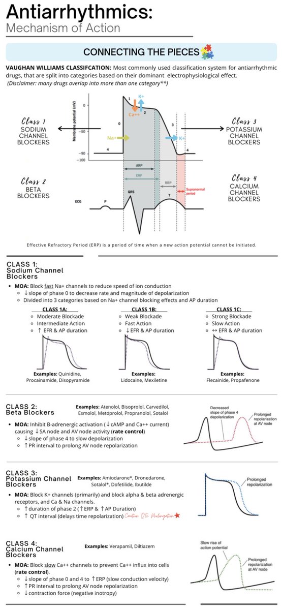 🔴 Antiarrhythmics - Vaughan Williams Classification:

ACCP Cardiology PRN 
#Antiarrhythmics #Vaughan #Williams #Pharmacology #Classification #Classes #pathophysiology #cardiology
#MedX #MedTwitter #CardioTwitter
#medx #medEd #MedTwitter #MedEd #cardiotwitter #FOAMed #CardioEd