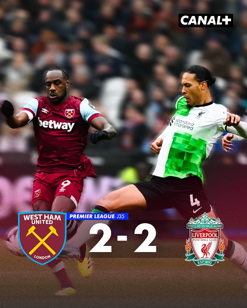 Tenu en échec par West Ham, le titre s’éloigne de plus en plus pour Liverpool ! 😓