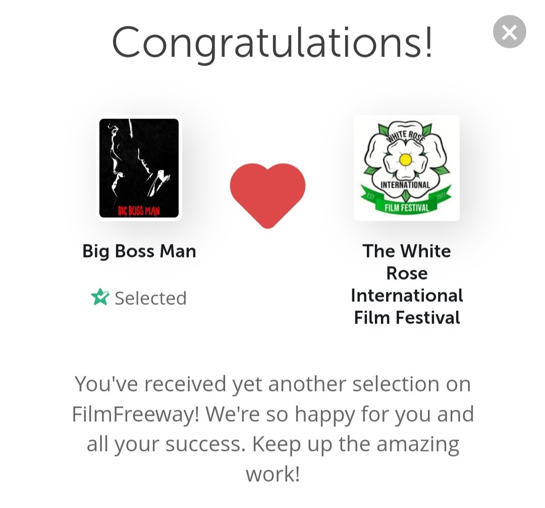 Thankful for another #FilmFestival #Selection for #BigBossMan #Script #ShortFilm #Writer #FilmFestival