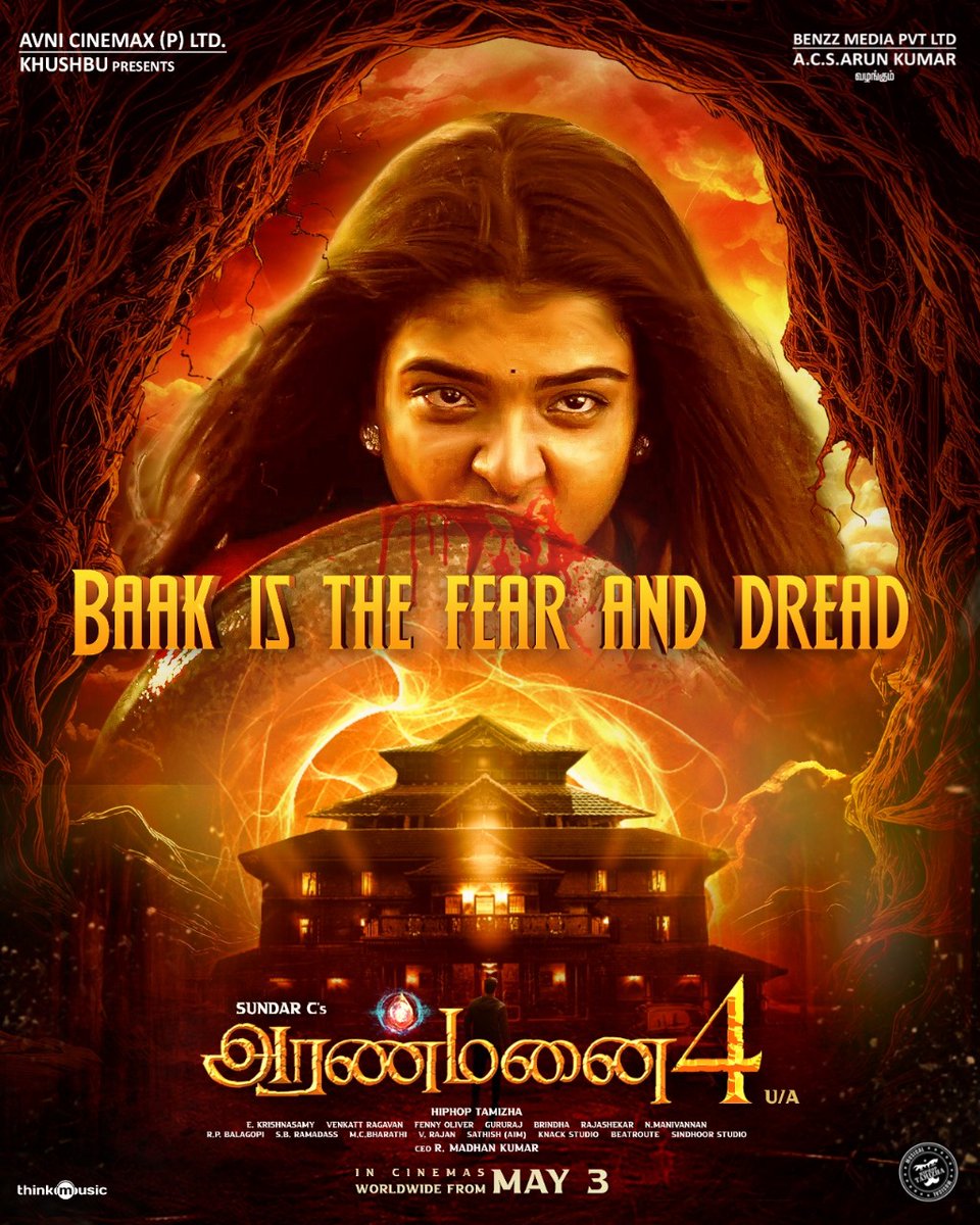 #Baak is the shadow of fear and dread😨🦇

Brace yourself for the biggest horror adventure - #Aranmanai4🏚

#Aranmanai4FromMay3

A #SundarC film
A @hiphoptamizha musical🎶

@khushsundar @avnimedia @benzzmedia @tamannaahspeaks @raashiikhanna @santhoshprathapoffl @venkattragavan…