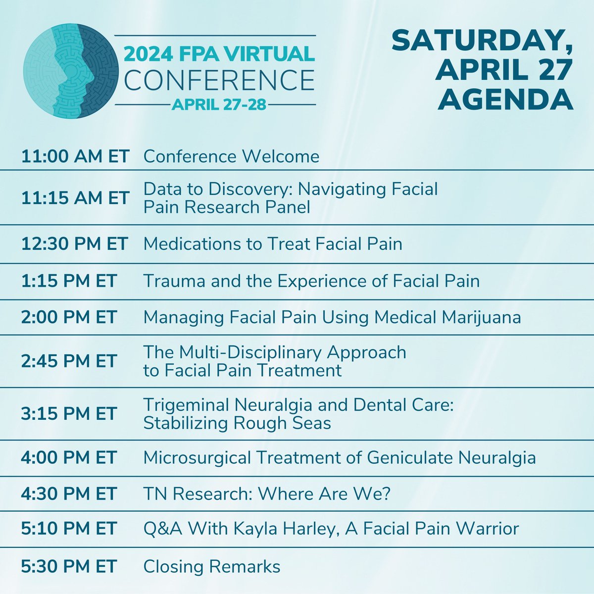 The 2024 FPA Conference kicks off today with a full day of educational presentations from 11:00 AM ET to 5:30 PM ET. If you have not yet registered and want to join us today, this is your last chance! Visit facepain.org/2024-fpa-confe… to register now.