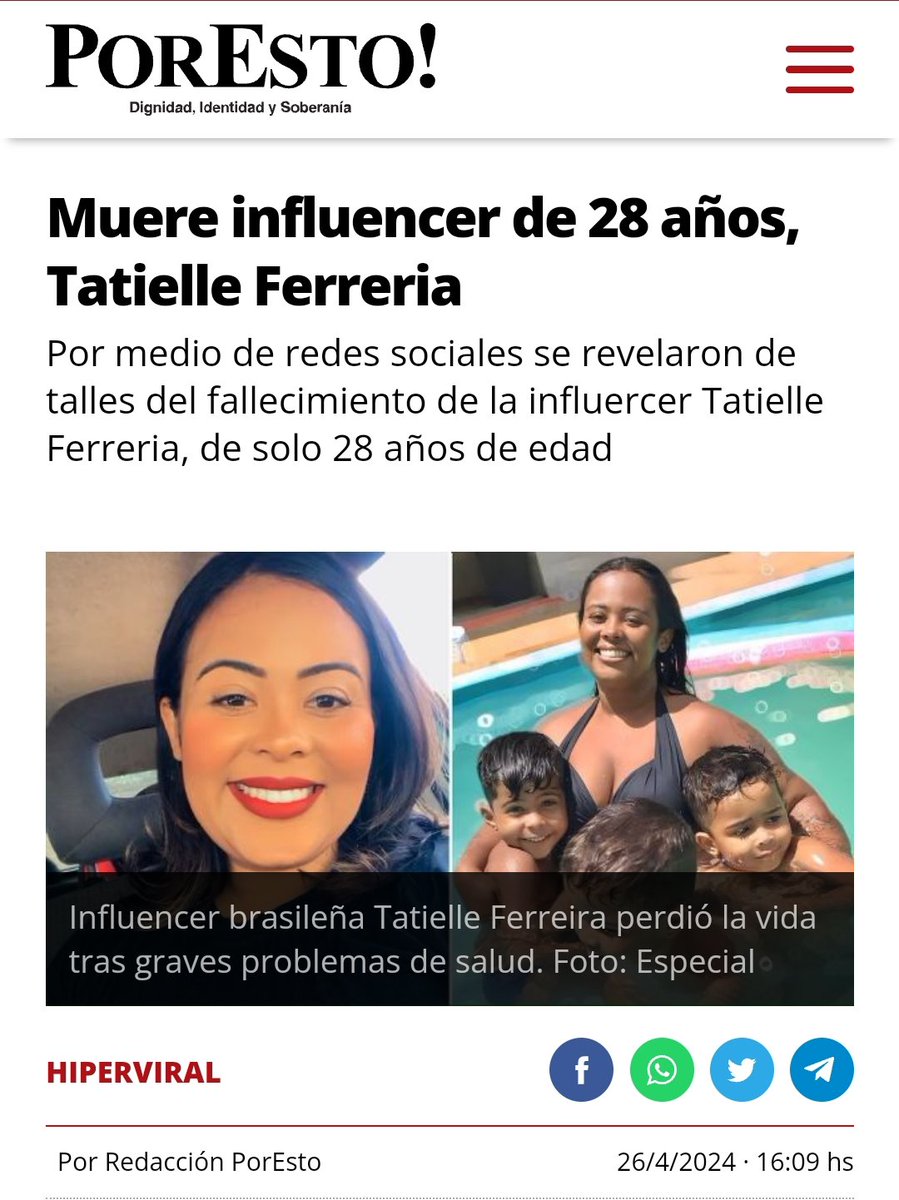 🚨🚨 Nueva #repentinitis Tiktokera: muere la influencer Tatielle Ferreira a los 28 años‼️ 💔 Neumonía provocada por dengue Los 30 son los nuevos 90 😷🐑 💉 Seguro que las vacunas no han tenido nada que ver DEP