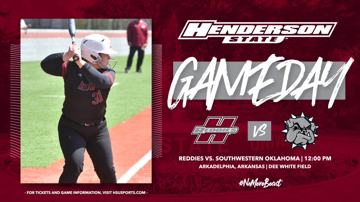 It's 𝙂𝘼𝙈𝙀 𝘿𝘼𝙔 again at Dee White Field as the Reddies play for a spot in the GAC Tournament against SWOSU! 🥎 🆚 SWOSU ⏰ 12:00 PM 🏟 Arkadelphia, AR | Dee White Field 📊 hsusports.com/livestats #NoMereBeast