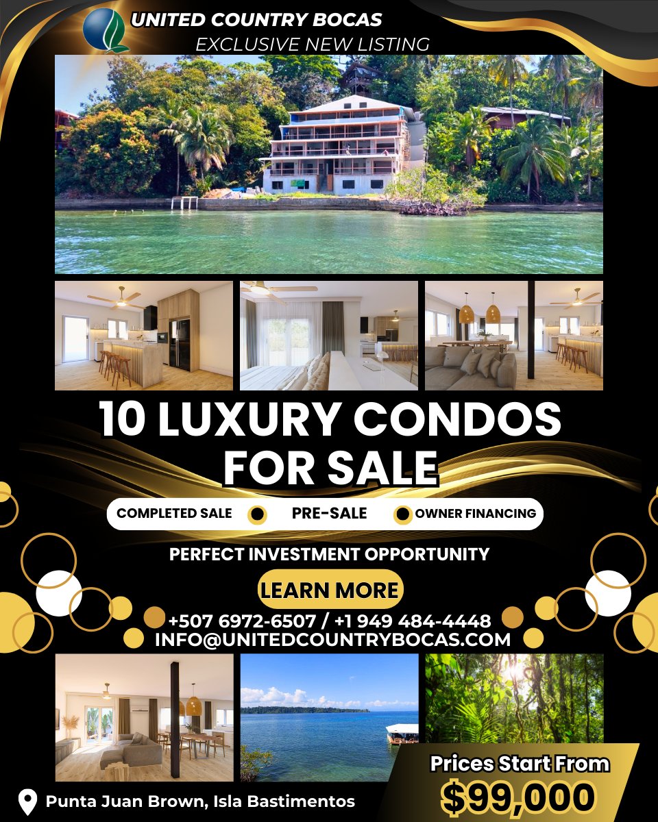 Luxury Condos in Bocas del Toro, Panama 🏝️
Stunning sea views, sunsets, and a convenient location. Choose from 10 spacious studio units. Customize your condo or opt for a completed sale.🌅
🔗- bit.ly/4dgjIl8
🌴
#newlisting #condosforsale #luxuryrealestate