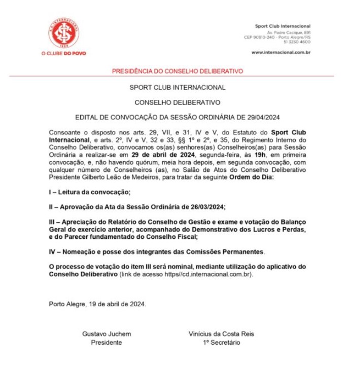 MBColorada's tweet photo. 📅🕢 Sócio Colorado, na segunda-feira (29/04), às 19:30, o Conselho Deliberativo do @SCInternacional realizará Sessão Ordinária, com a apreciação do Relatório do Conselho de Gestão e a votação do Balanço Geral de 2023. Acompanhe em https://t.co/HPDGJL9ucF 📺 #BandeiraColorada https://t.co/hVAhLPHXj2