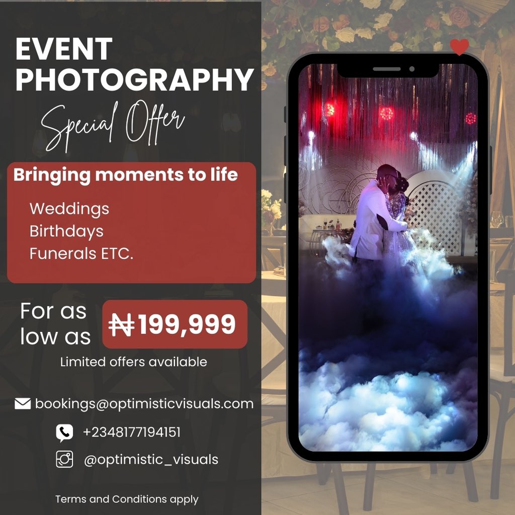 Opt_visuals's tweet photo. 📸 Capture your next event with style and savings! 
Our limited-time special offer on event photography is here 💃 
Click the link below to secure your spot or inquire for more details. Don't miss out on this amazing opportunity! 

https://t.co/LBLOf8gdWq https://t.co/NCmdKS4U3S