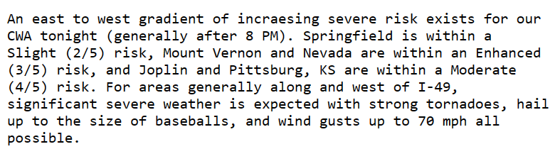 Weather does look good for daytime and I'm excited to see folks either in Forsyth or Springfield. But holy moly - Joplin & western MO friends look out later tonight!