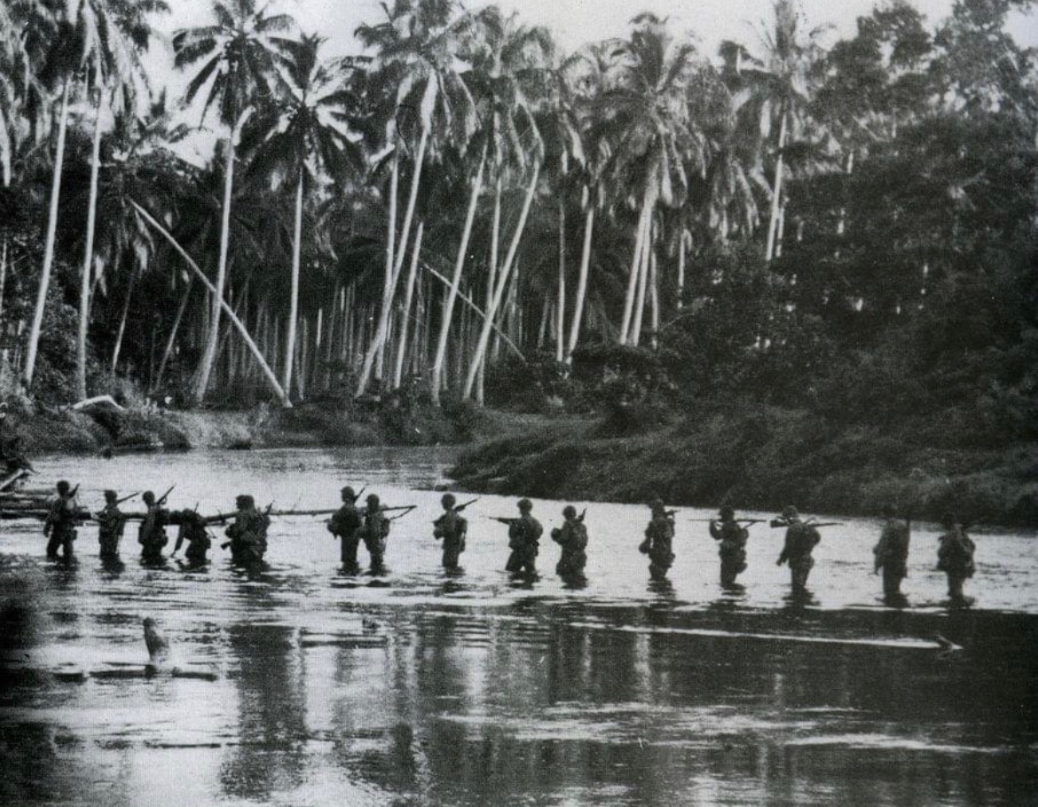 In September of 1942, a Marine patrol crosses the Matanikau River on Guadalcanal. 🪖