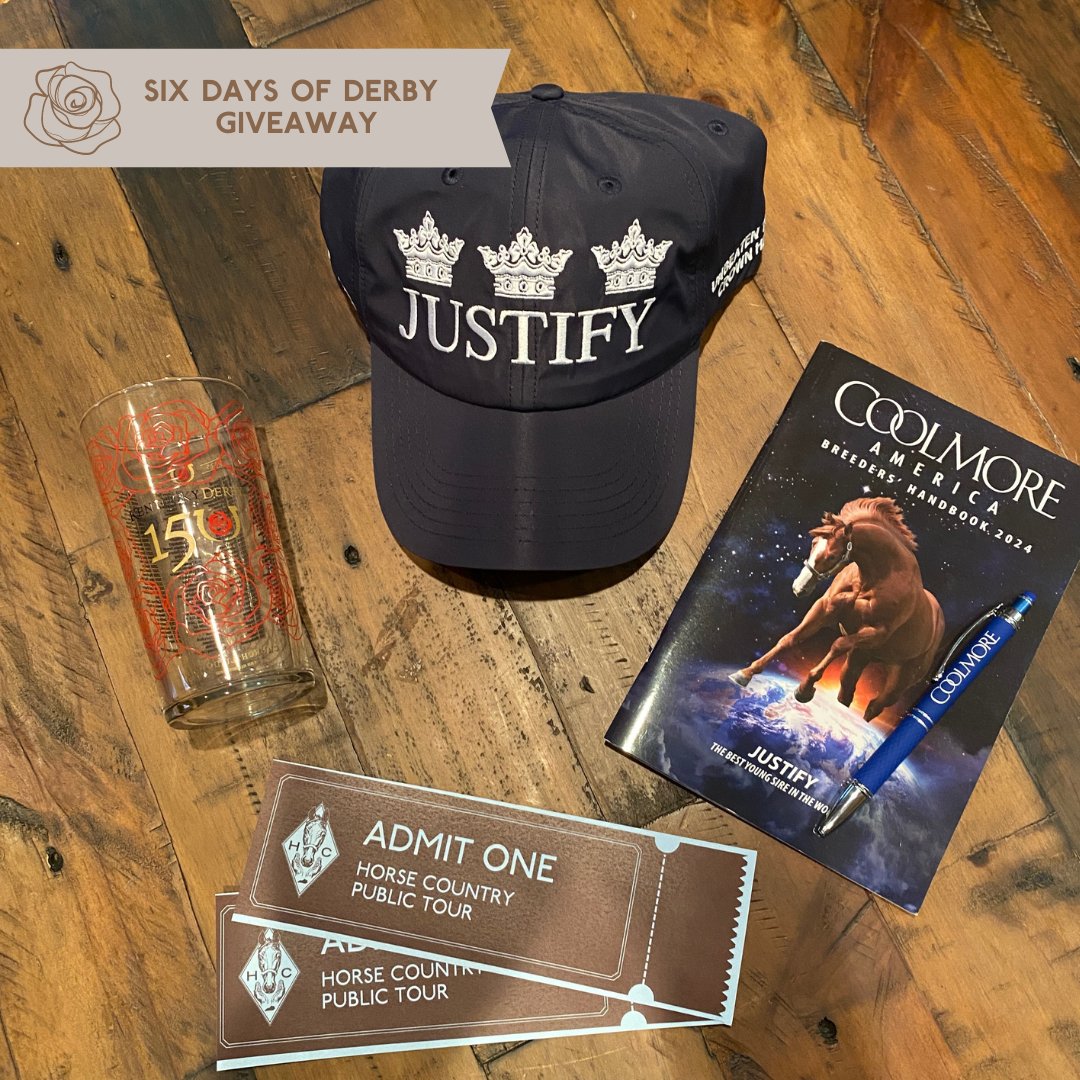 KYHorseCountry's tweet photo. 🌹Day six of the Six Days of Derby celebrates two KY Derby winners, '18 winner Justify and '15 winner American Pharoah, both standing at Coolmore America!  

Two winners will be chosen today to receive a hat, official Derby glass and two tickets to any public Horse Country tour. https://t.co/PScEPn8Kxl