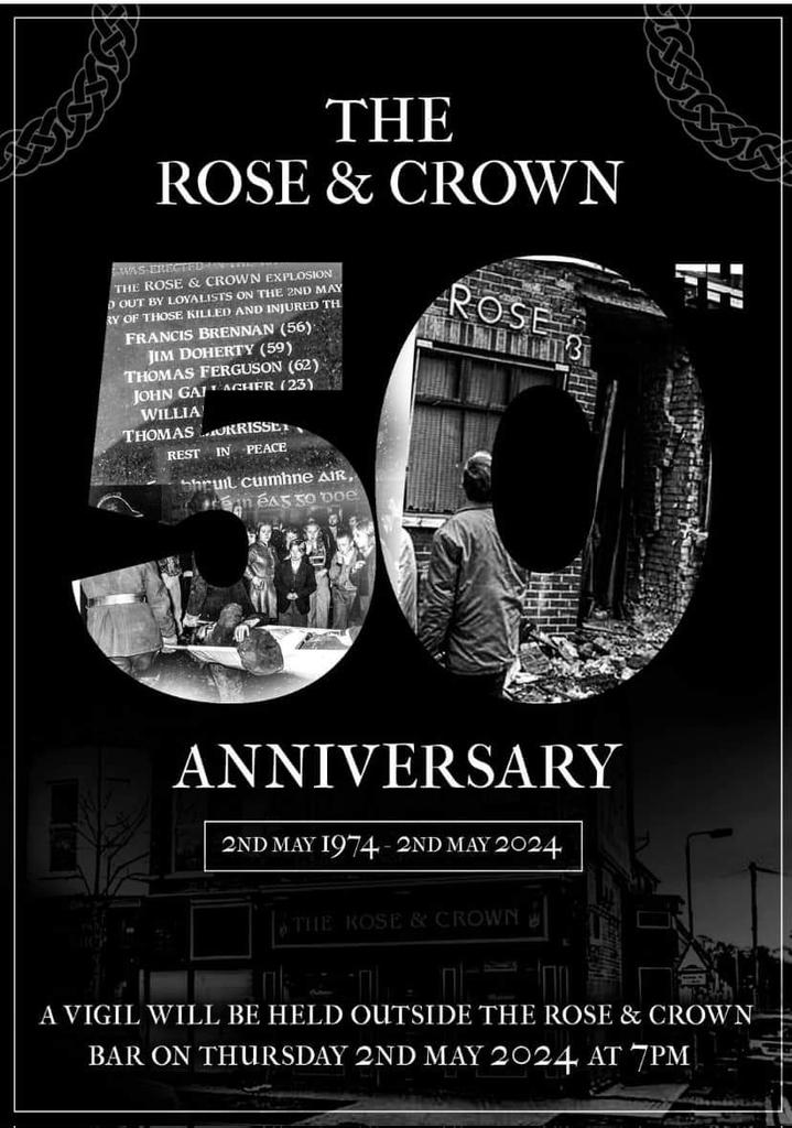 LORAGBelfastHLC (@loraghlc) on Twitter photo This Thursday 2nd May at 7.00pm we will mark the 50th Anniversary of the Rose & Crown explosion with the families and friends of those murdered and injured at the plaque at the top of Farnham Street
<a href="/RelsForJustice/">Relatives 4 Justice #NeverGivingUp</a> This Thursday 2nd May at 7.00pm we will mark the 50th Anniversary of the Rose & Crown explosion with the families and friends of those murdered and injured at the plaque at the top of Farnham Street
<a href="/RelsForJustice/">Relatives 4 Justice #NeverGivingUp</a>