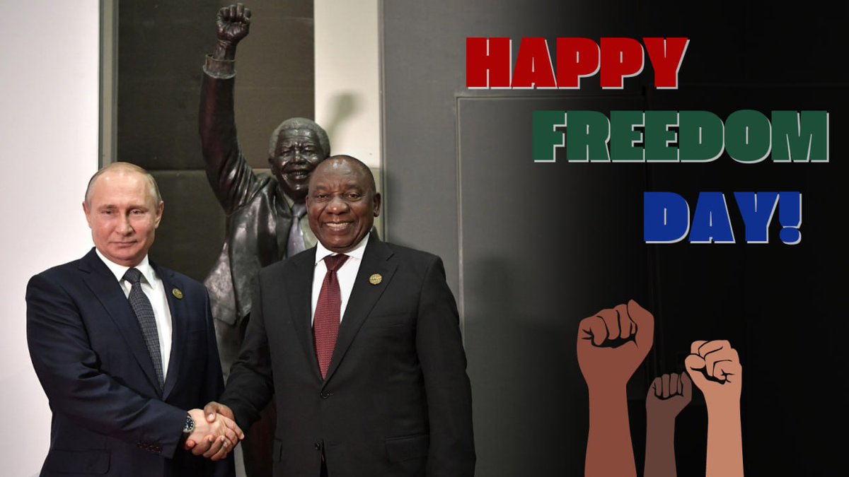 ✊🏿 Today, on South Africa's #FreedomDay, we recall nation's liberation struggle, wholeheartedly supported by our country. 🇷🇺🇿🇦🤝 Together with the people of South Africa we pay tribute to the stalwarts, celebrate peace & applaud #ubuntu philosophy.