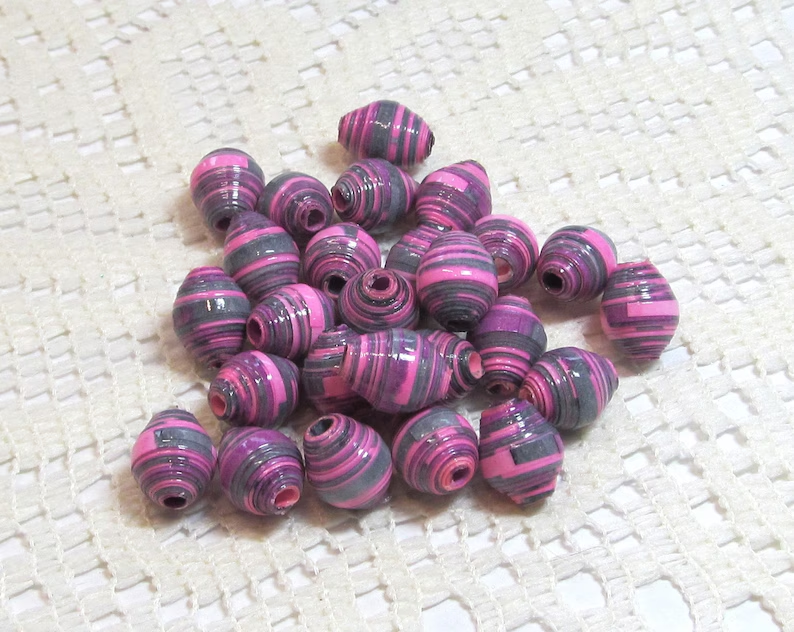 Paper Beads, Loose Handmade Hand Colored Jewelry Making Supplies Craft Supplies Pinks and Gray etsy.me/3Uh0vqK via @Etsy #handcoloredbeads #handcoloredpaperbeads #handmadebeads #jewelrymakingbeads