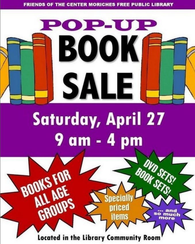 BOOK SALE TODAY! Stop by the library's community room and browse books and media at thrift prices. #cmorlibrary #booksale #freidnsofthelibrary