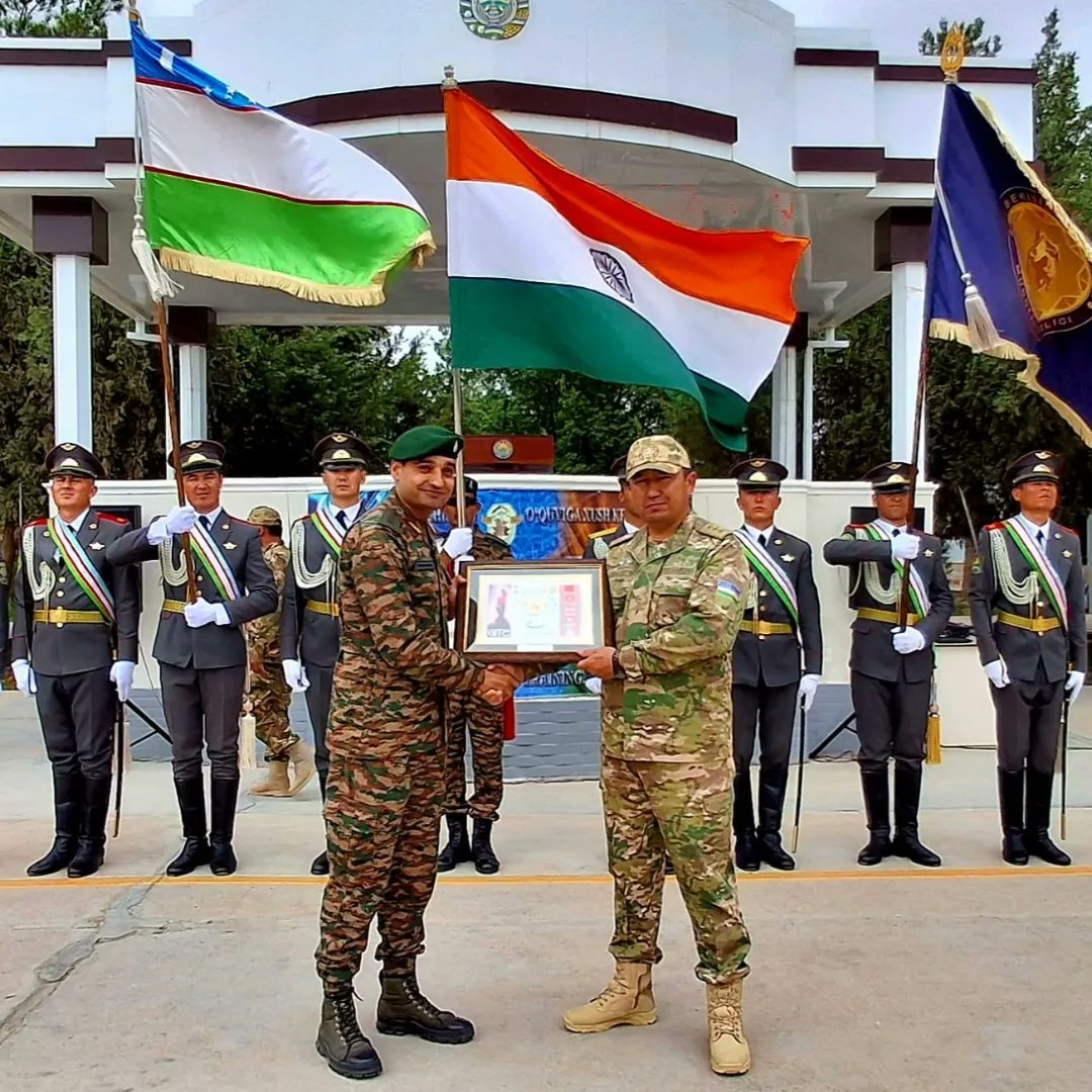 The Joint Military Exercise between #IndianArmy and #Uzbekistan Armed Forces culminated at #Termez Training Base, after an intense validation training. 
The exercise has been successful in enhancing interoperability &amp; sharing best practices between the Armies.
