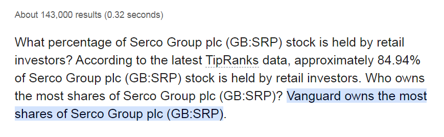 dippydappyduck's tweet photo. @doubleDutchquak @thelaurapoirot @WhoIsItWhoItIs2 @TrevorJukes1 @goldraysoul @julija9j Vanguard owns the most shares of Serco Group plc. Serco's other shareholders are owned by Vanguard, in turn owned by BEIC, in turn owned by The Crown to which William and the king are subservient.👍 https://t.co/flo8hN0C9A