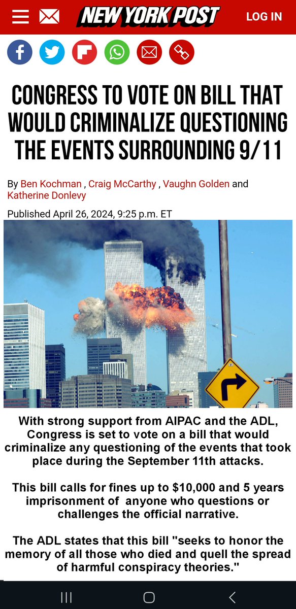 🚨BREAKING🚨 CONGRESS TO VOTE ON BILL THAT WOULD CRIMINALIZE QUESTIONING THE 9/11 ATTACKS. With strong support from AIPAC and the ADL, Congress is set to vote on a bill that would criminalize questioning the events that took place during the September 11th attacks. This bill…